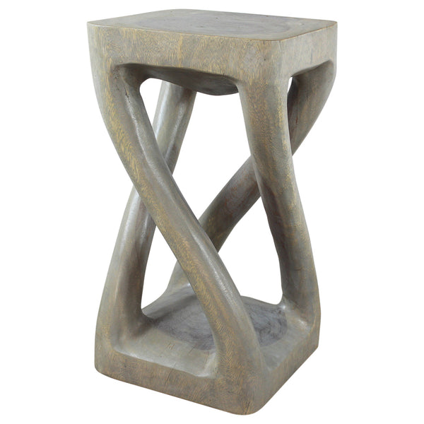 Wood Vine Twist Stool Accent Table 12 in x 22 in H Gray Oil natural solid wood grain