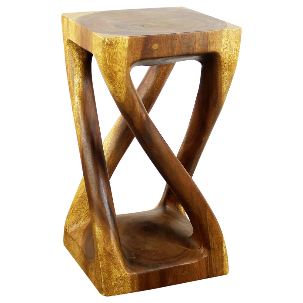 Wood Vine Twist Stool Accent Table 12 in x 22 in H Oak Oil