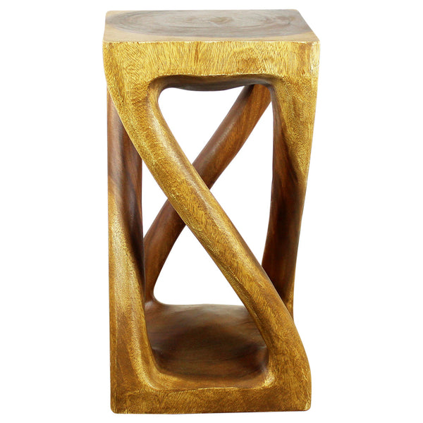 Wood Vine Twist Stool Accent Table 12 in x 22 in H Oak Oil natural solid wood grain