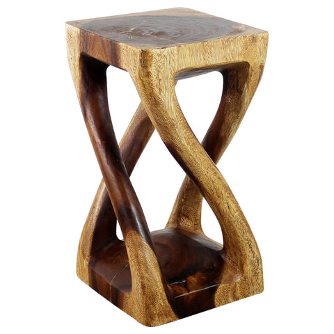 Wood Vine Twist Stool Accent Table 12 in x 22 in H Walnut Oil