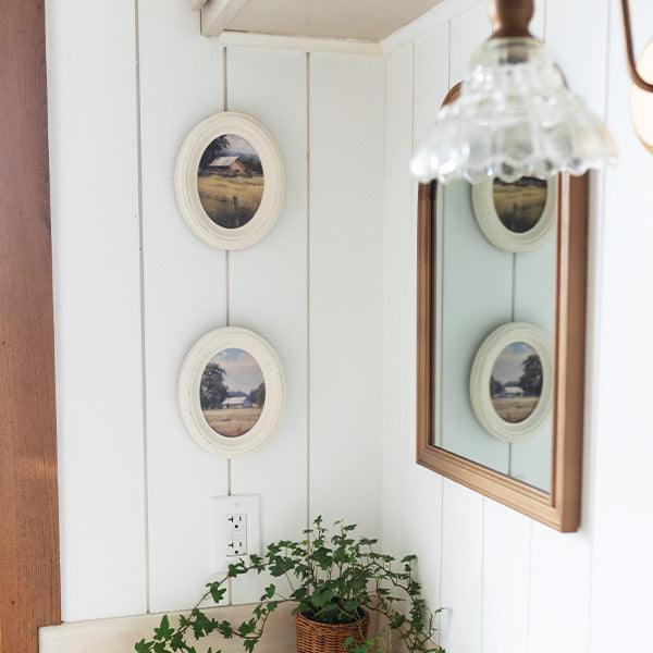 Farmhouse Wood Wall Art on shiplap wall