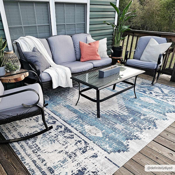 Westmount Denim Aztec Outdoor Safe Area Rug patio