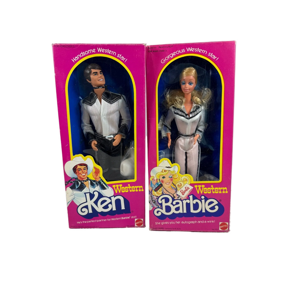 Western Barbie and Ken Dolls 1980 Mattel Vintage Collectible 1757 and 3600 NIB
