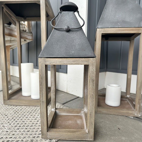 Myra Oversized Floor Lanterns wooden base