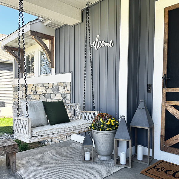 Myra Oversized Floor Lanterns by front door