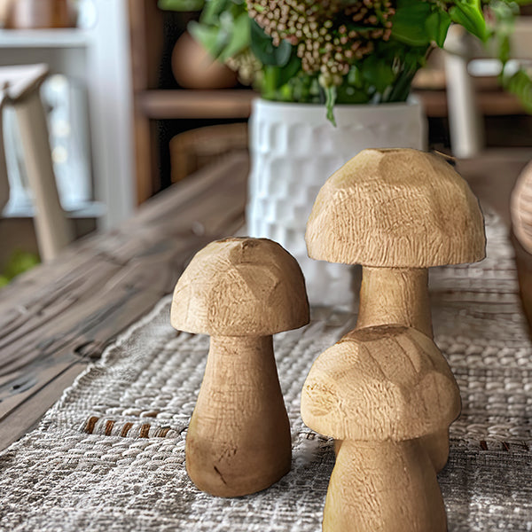 Whimsical Wooden Mushrooms, Set of 3