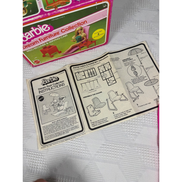 Barbie Dream Furniture Collection Patio Recliner & Serving Cart Set Mattel 1982