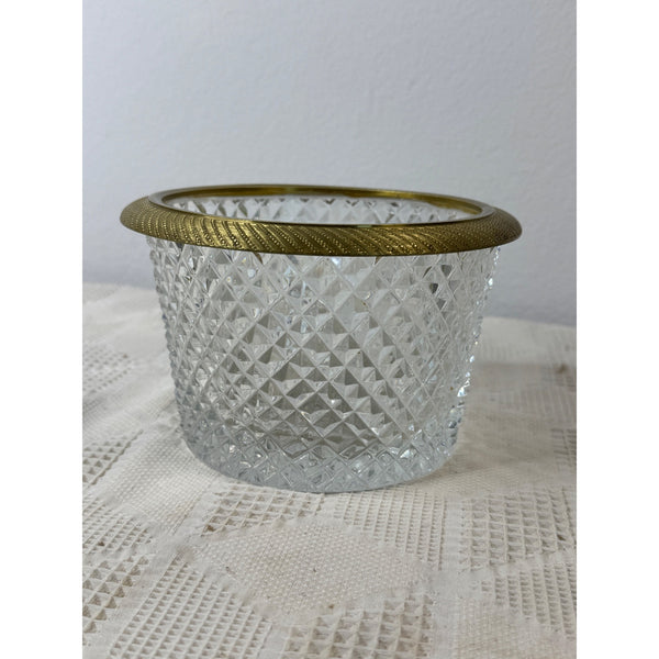 Vintage Leaded Crystal Ice Tub w Brass Rim Mid Century Hollywood Regency Style