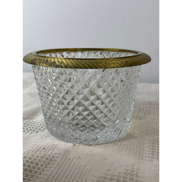 Vintage Leaded Crystal Ice Tub w Brass Rim Mid Century Hollywood Regency Style