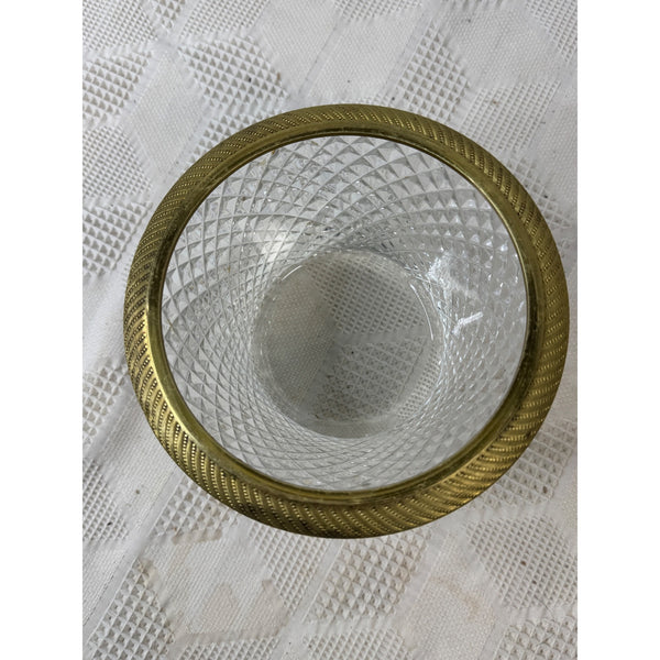 Vintage Leaded Crystal Ice Tub w Brass Rim Mid Century Hollywood Regency Style