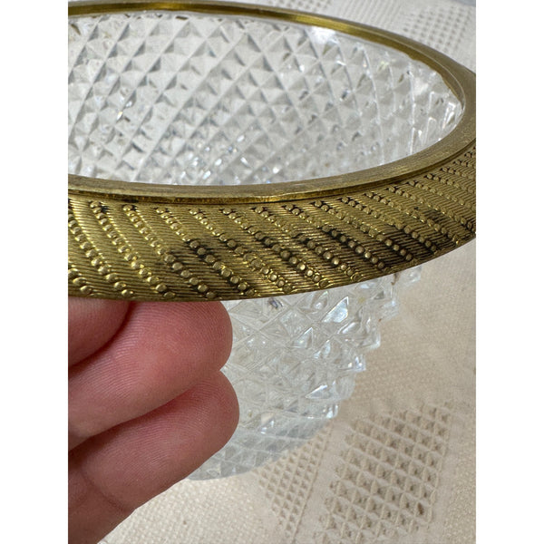 Vintage Leaded Crystal Ice Tub w Brass Rim Mid Century Hollywood Regency Style