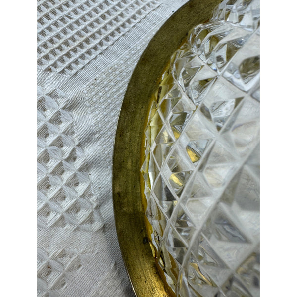 Vintage Leaded Crystal Ice Tub w Brass Rim Mid Century Hollywood Regency Style