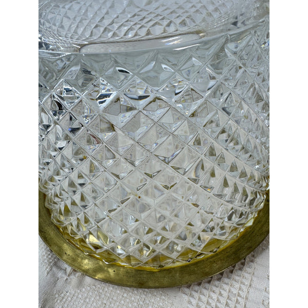 Vintage Leaded Crystal Ice Tub w Brass Rim Mid Century Hollywood Regency Style
