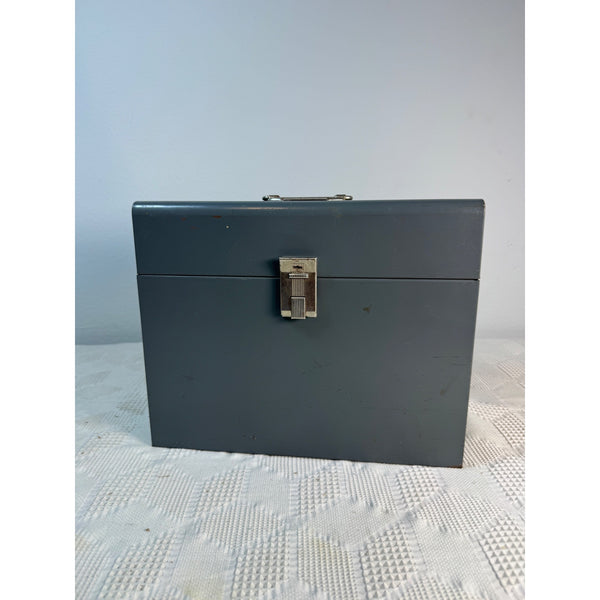 Vintage Gray Metal File Box With Handle And Latch Mid Century c1960s Storage