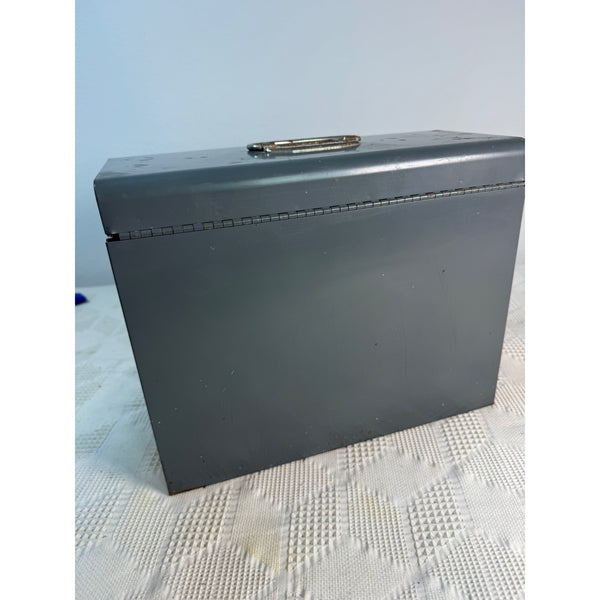 Vintage Gray Metal File Box With Handle And Latch Mid Century c1960s Storage