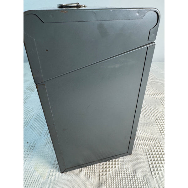 Vintage Gray Metal File Box With Handle And Latch Mid Century c1960s Storage