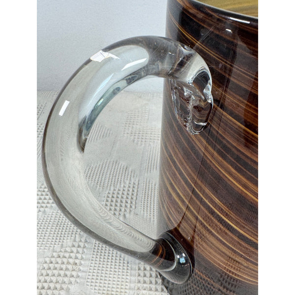 Handblown Glass Tortoise Shell Pitcher w Swirled Amber Brown Pattern And Stirrer