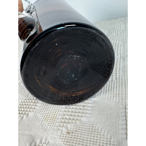 Handblown Glass Tortoise Shell Pitcher w Swirled Amber Brown Pattern And Stirrer