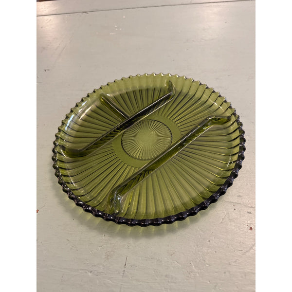 Vintage Indiana Glass Divided Serving Relish Plate Ribbed Detail Mid Century