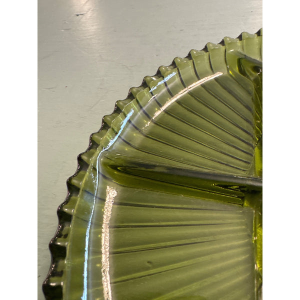 Vintage Indiana Glass Divided Serving Relish Plate Ribbed Detail Mid Century