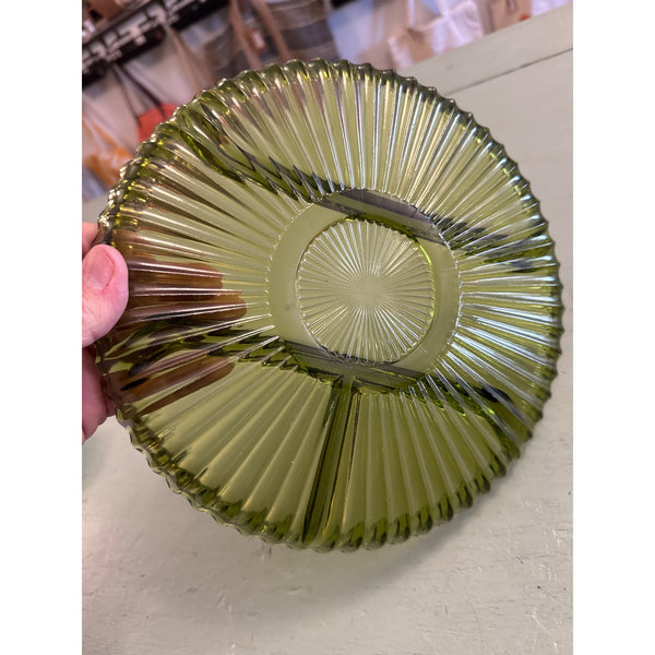 Vintage Indiana Glass Divided Serving Relish Plate Ribbed Detail Mid Century