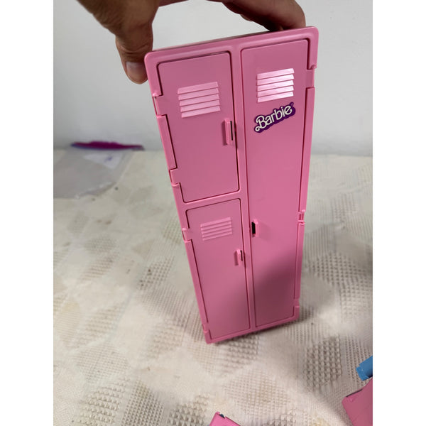 1984 Barbie Workout Center Pink Locker Bike Bench Weights Towel Partial Set
