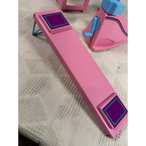 1984 Barbie Workout Center Pink Locker Bike Bench Weights Towel Partial Set