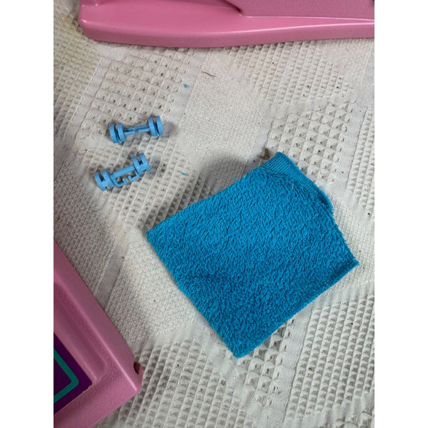 1984 Barbie Workout Center Pink Locker Bike Bench Weights Towel Partial Set
