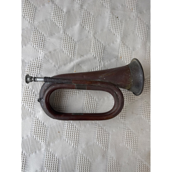 Antique Copper Bugle Horn with Mouthpiece Collectible Musical Instrument Decor