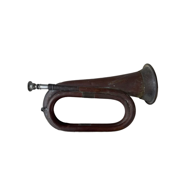Antique Copper Bugle Horn with Mouthpiece Collectible Musical Instrument Decor
