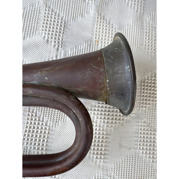 Antique Copper Bugle Horn with Mouthpiece Collectible Musical Instrument Decor