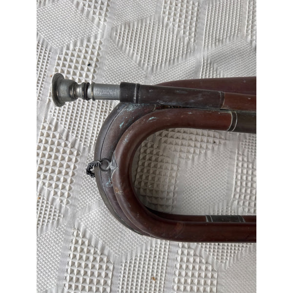 Antique Copper Bugle Horn with Mouthpiece Collectible Musical Instrument Decor