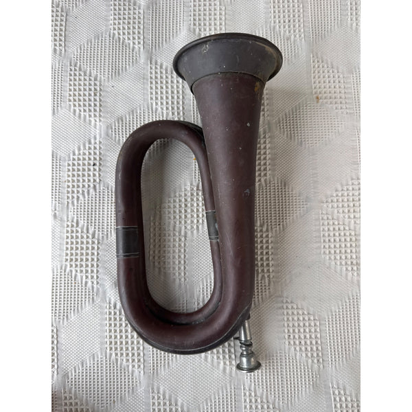 Antique Copper Bugle Horn with Mouthpiece Collectible Musical Instrument Decor