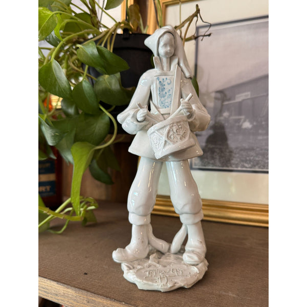 Fabio Mola Italian Ceramic Boy Figurine w Drum Glaze Handcrafted Signed Vintage