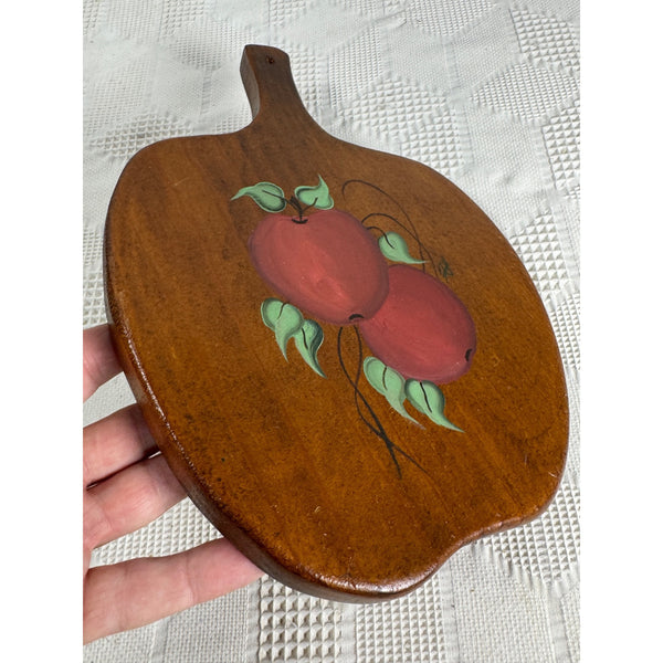 Vintage Hand Painted Wooden Cutting Board w Red Apple Design Rustic Kitchenware