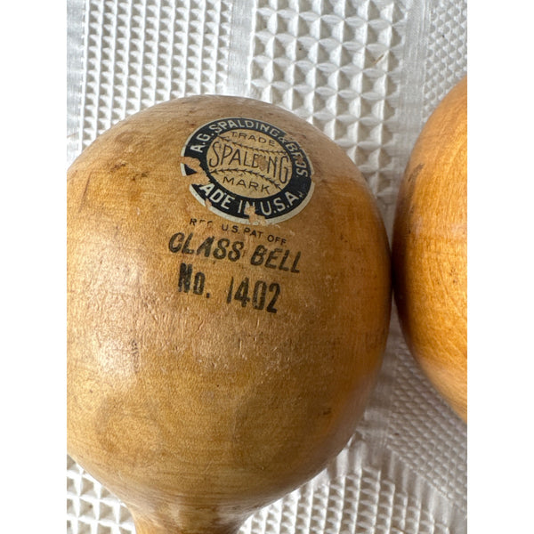Antique Spalding Wooden Dumbbells No1402 Pair Classic Fitness Collectible USA