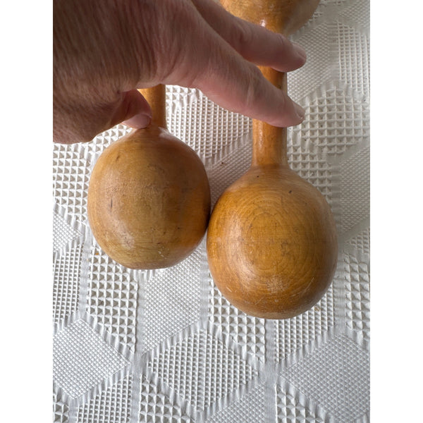Antique Spalding Wooden Dumbbells No1402 Pair Classic Fitness Collectible USA