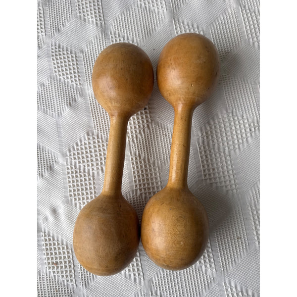 Antique Spalding Wooden Dumbbells No1402 Pair Classic Fitness Collectible USA