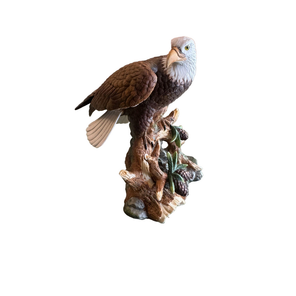 Vintage Porcelain Bald Eagle Figurine Detailed Hand Painted Sculpture 