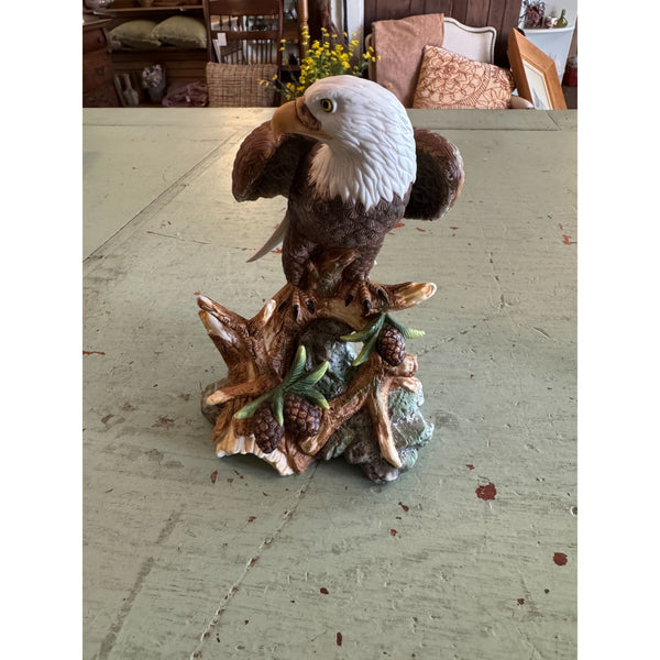 Vintage Porcelain Bald Eagle Figurine Detailed Hand Painted Sculpture