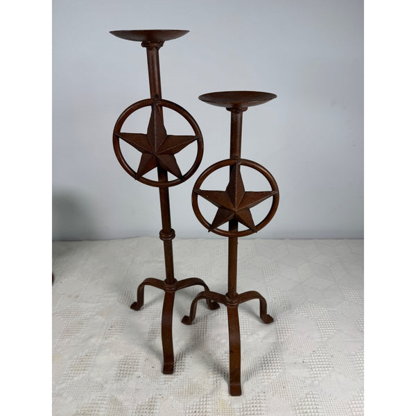 Rustic Iron Texas Star Candle Holders Set Of 2 Western Style Decor Rust Finish