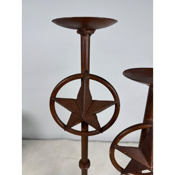 Rustic Iron Texas Star Candle Holders Set Of 2 Western Style Decor Rust Finish