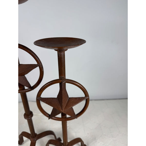 Rustic Iron Texas Star Candle Holders Set Of 2 Western Style Decor Rust Finish