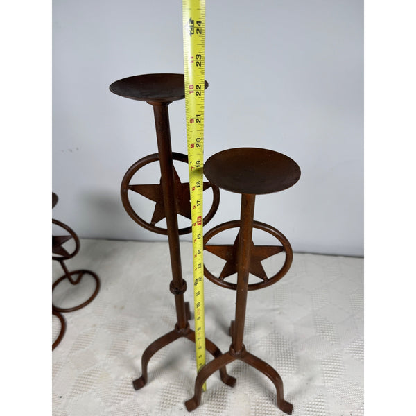 Rustic Iron Texas Star Candle Holders Set Of 2 Western Style Decor Rust Finish