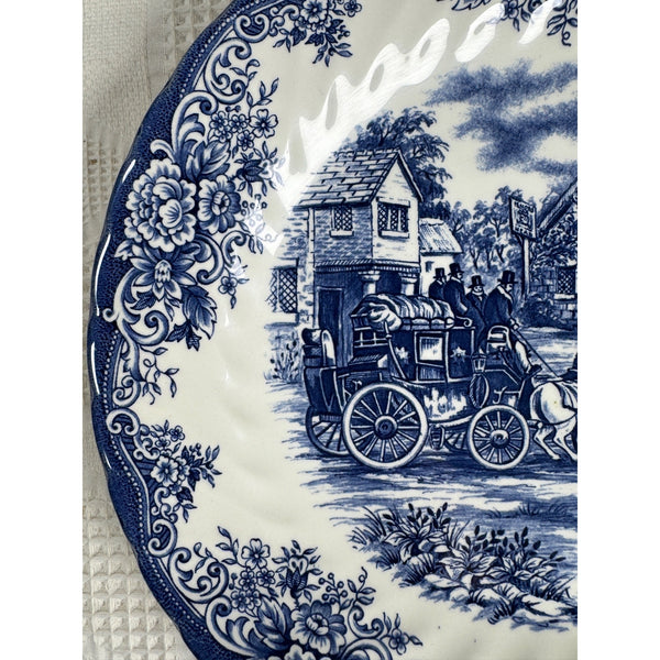Royal Stafford Blue & White Fine Earthenware Plate w Coach Scene Made In England