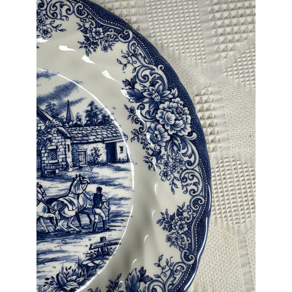 Royal Stafford Blue & White Fine Earthenware Plate w Coach Scene Made In England