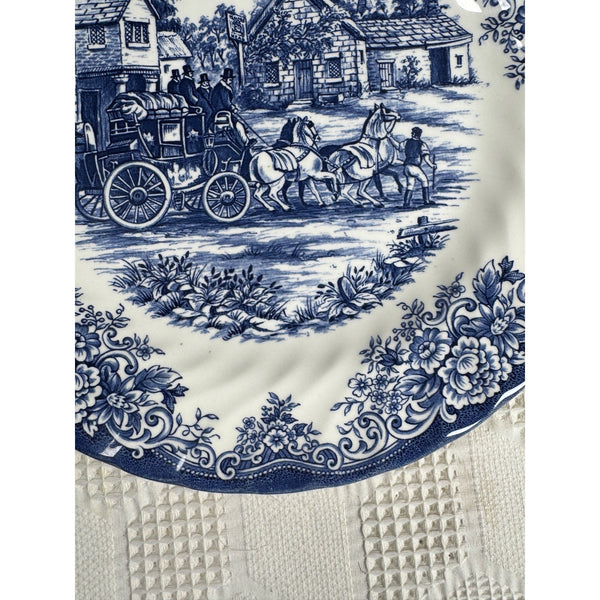 Royal Stafford Blue & White Fine Earthenware Plate w Coach Scene Made In England