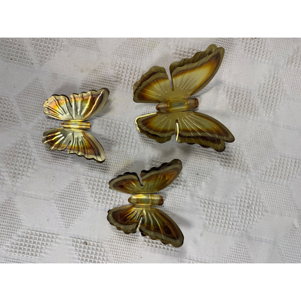Vintage Brass Butterfly Wall Hangings Set of 3 Gradient Tones Double Wing Design