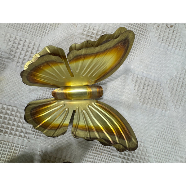Vintage Brass Butterfly Wall Hangings Set of 3 Gradient Tones Double Wing Design