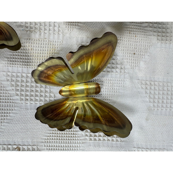 Vintage Brass Butterfly Wall Hangings Set of 3 Gradient Tones Double Wing Design